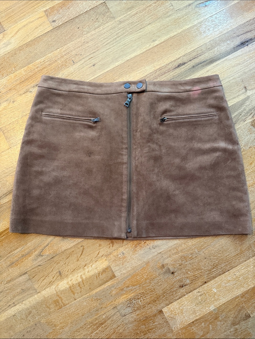 BCBGMaxAzria Chestnut Brown Suede Zip-Aline Mini Skirt